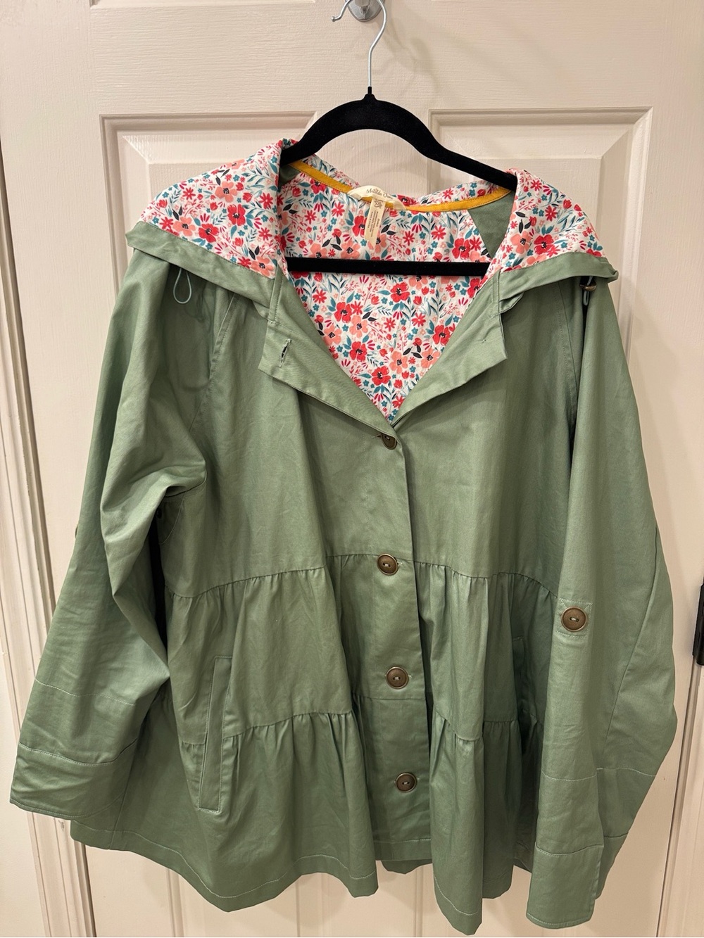 Matilda Jane Light Sage Hooded Trench with Floral Lining